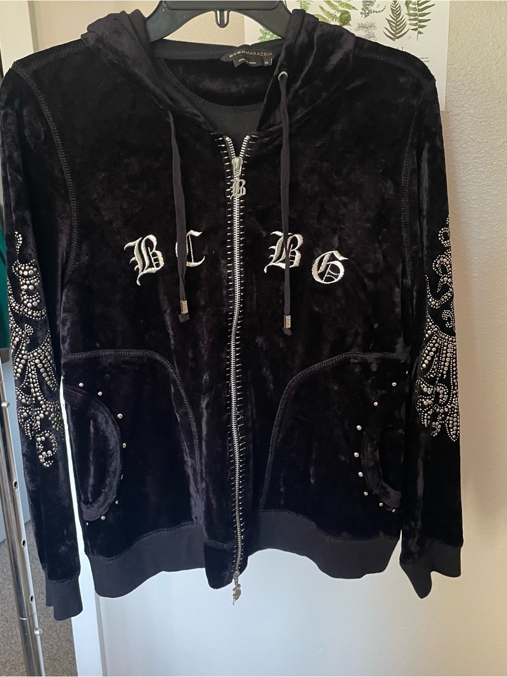 BCBG y2k Black Velvet Full Zip